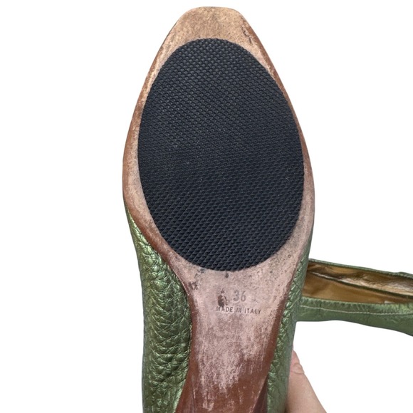 Prada Metallic Olive Leather Plaque Loafers EU 36 Vintage Y2K Made Italy - Picture 15 of 15